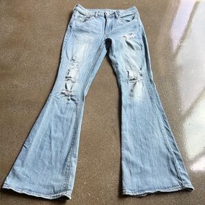 American Eagle Outfitters Distressed Light Blue Wide Leg Jeans